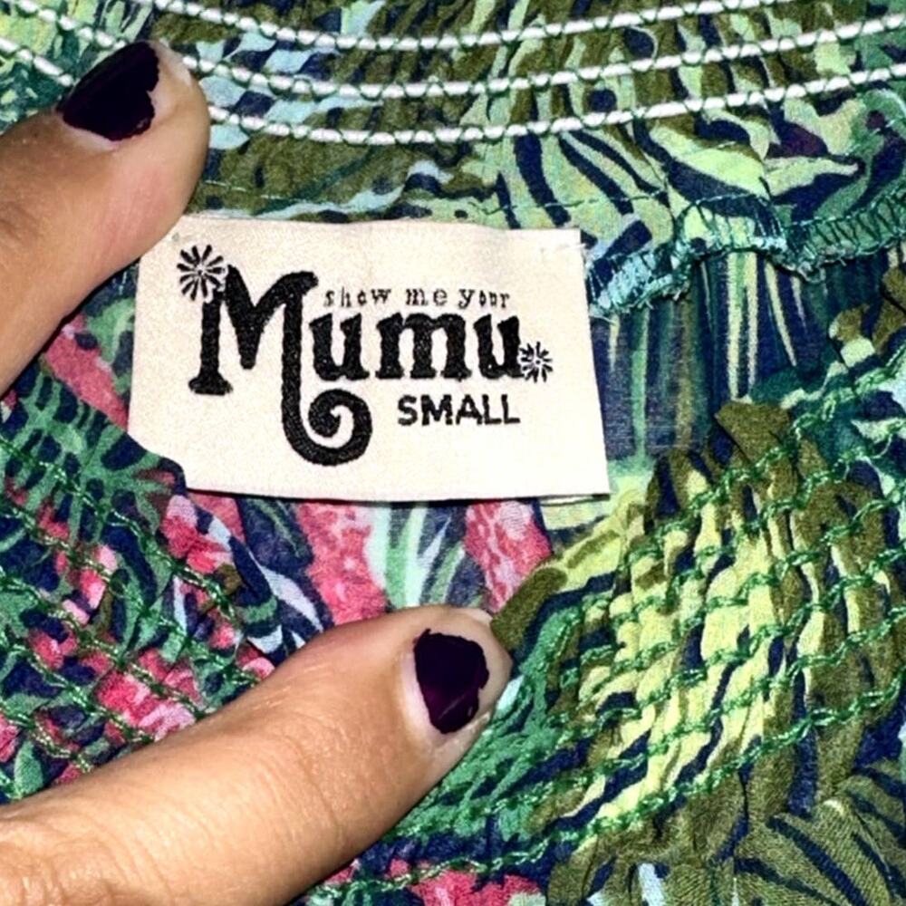 Show Me Your Mumu Hacienda Green Leaf Maxi Dress Rainforest Cafe Size Small - Picture 9 of 10